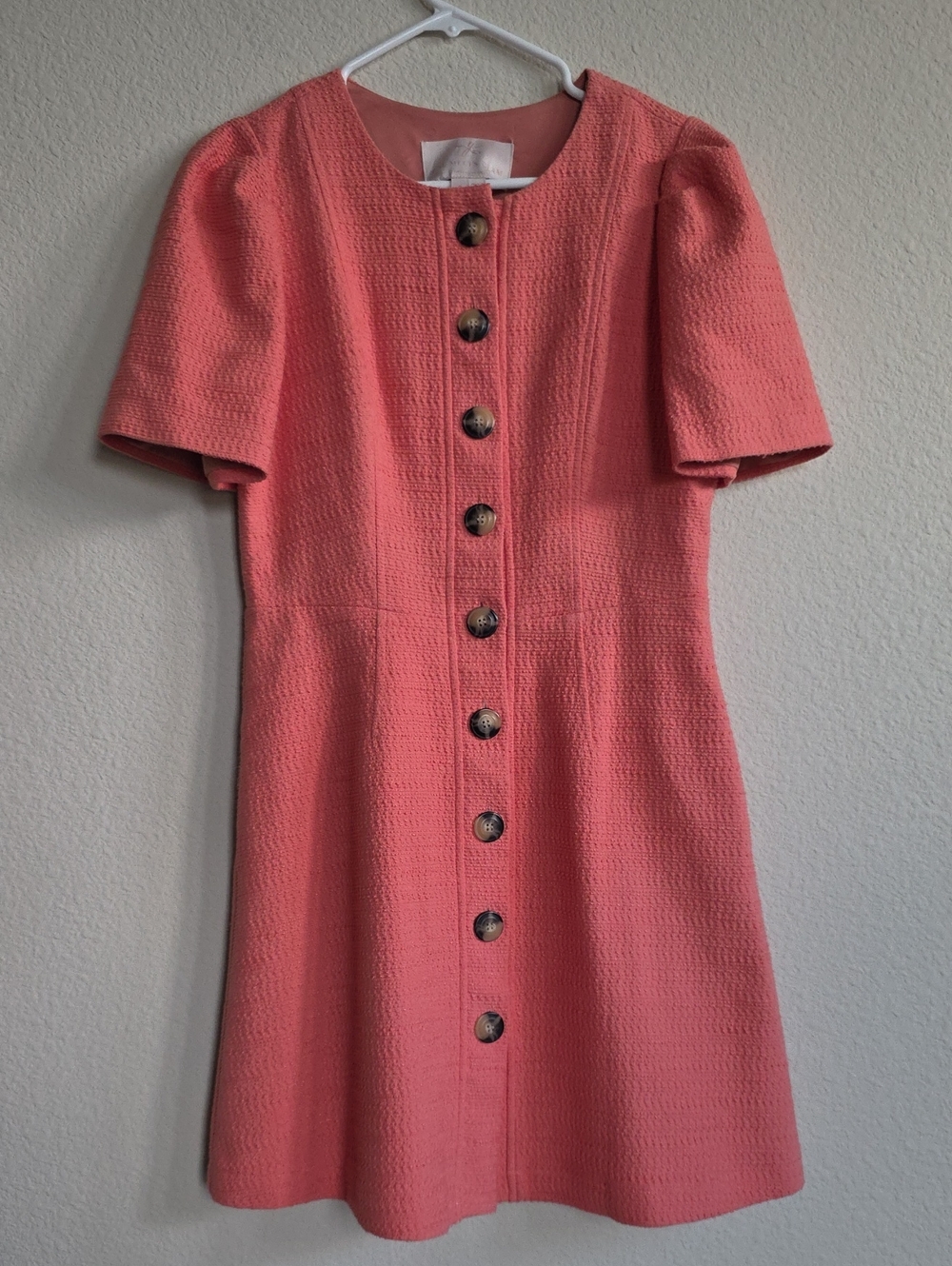 Gal Meets Glam Kathleen Coral Boucle Textured Button-Front A-line Dress Sz 8 - Picture 3 of 14